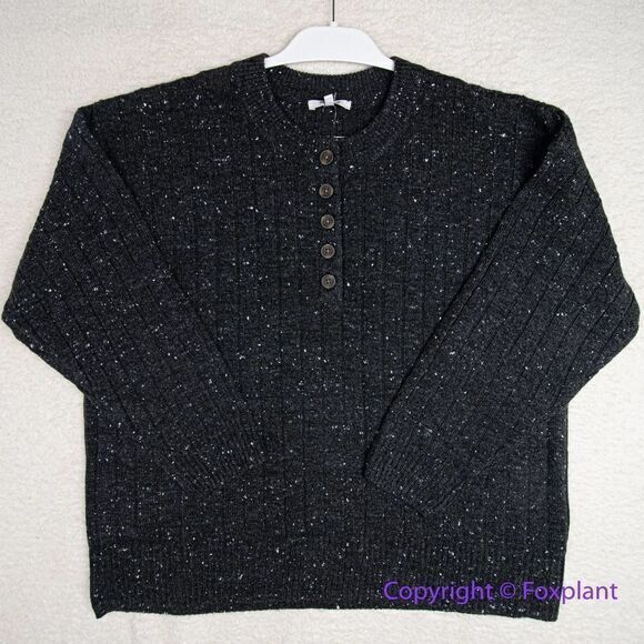 NEW Madewell Donegal dowden Henley Sweater in Coziest Yarn, black, plus size 3X - Picture 4 of 16